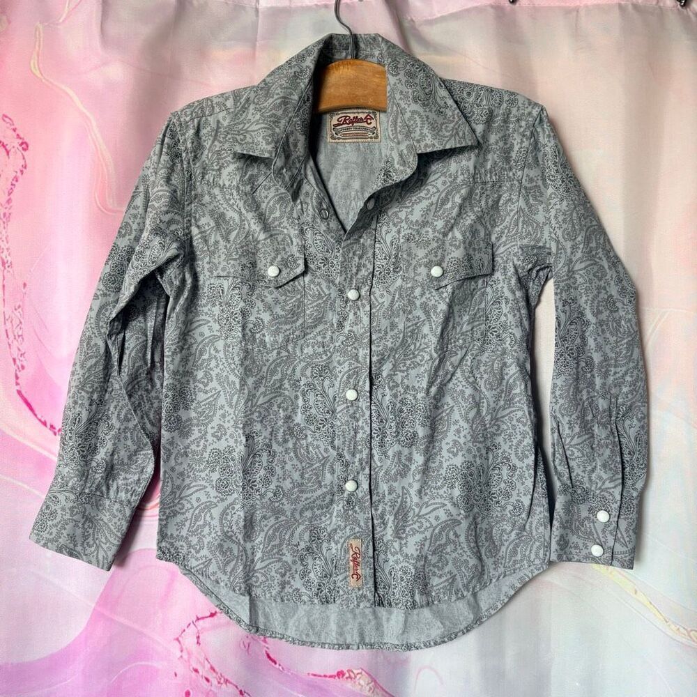 Rafter C Cowboy Collection Boys S Gray Paisley Western Snap Button Rodeo Shirt